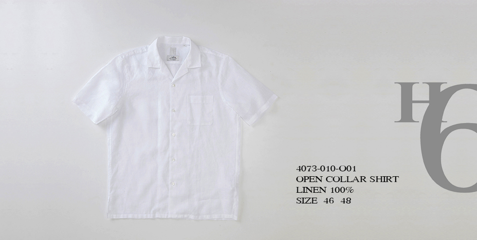 白い麻のオープンカラーシャツ　半袖